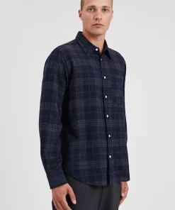 SHIRTING^Norse Projects Algot Relaxed Wool Check Shirt Dark Navy