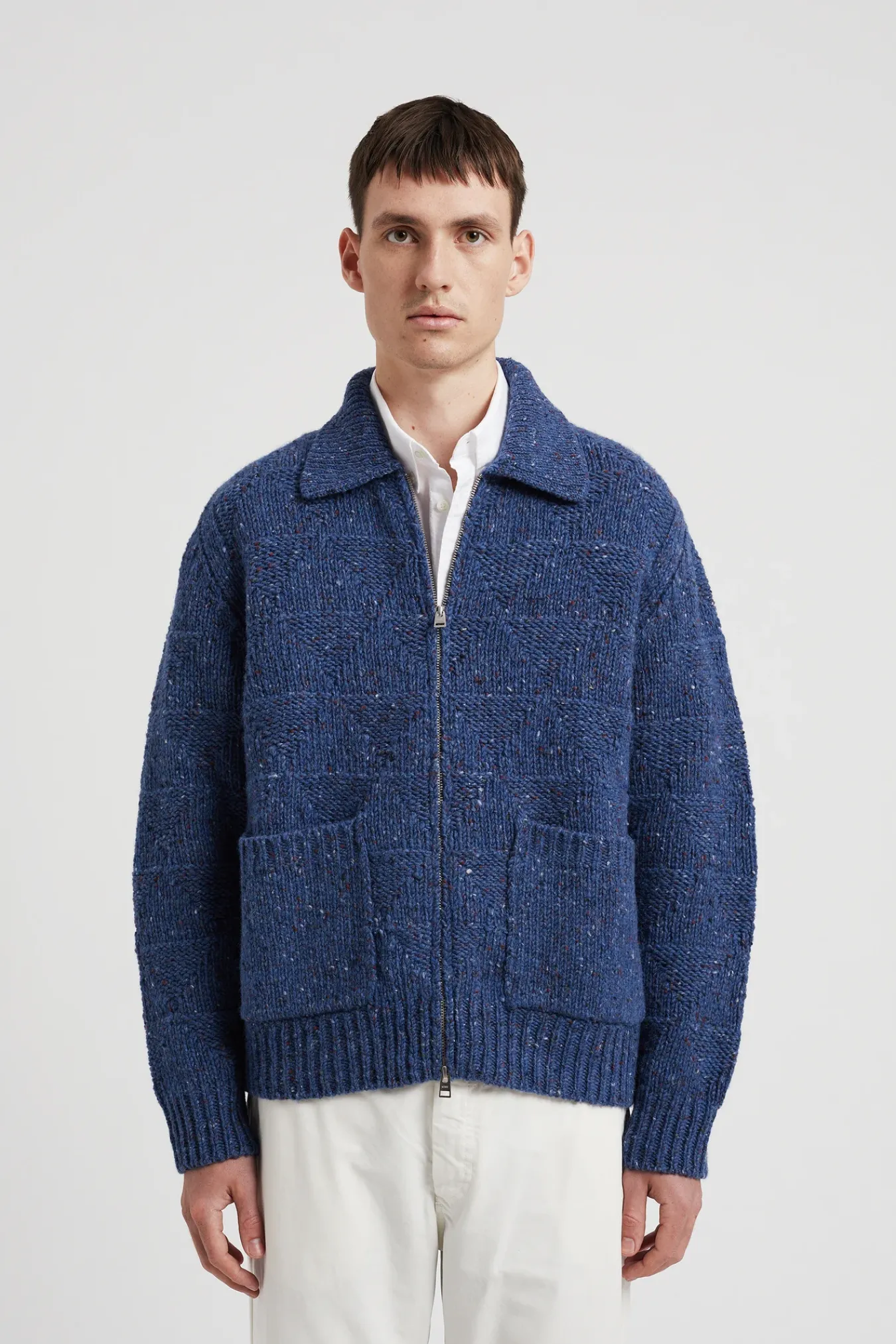 KNITWEAR^Norse Projects Erik Donegal Diamond Jacket Ensign Blue