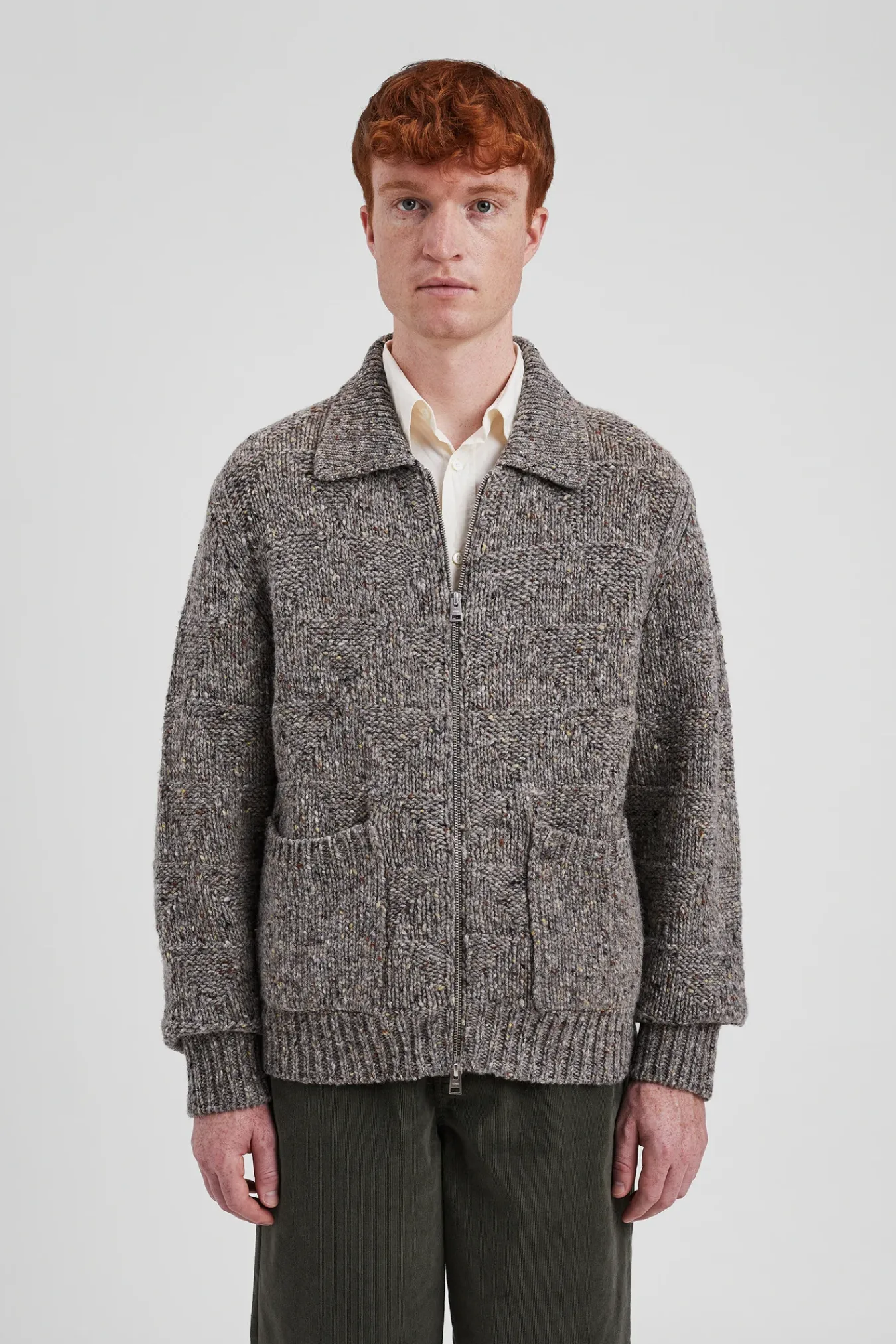 KNITWEAR^Norse Projects Erik Donegal Diamond Jacket Grey Melange