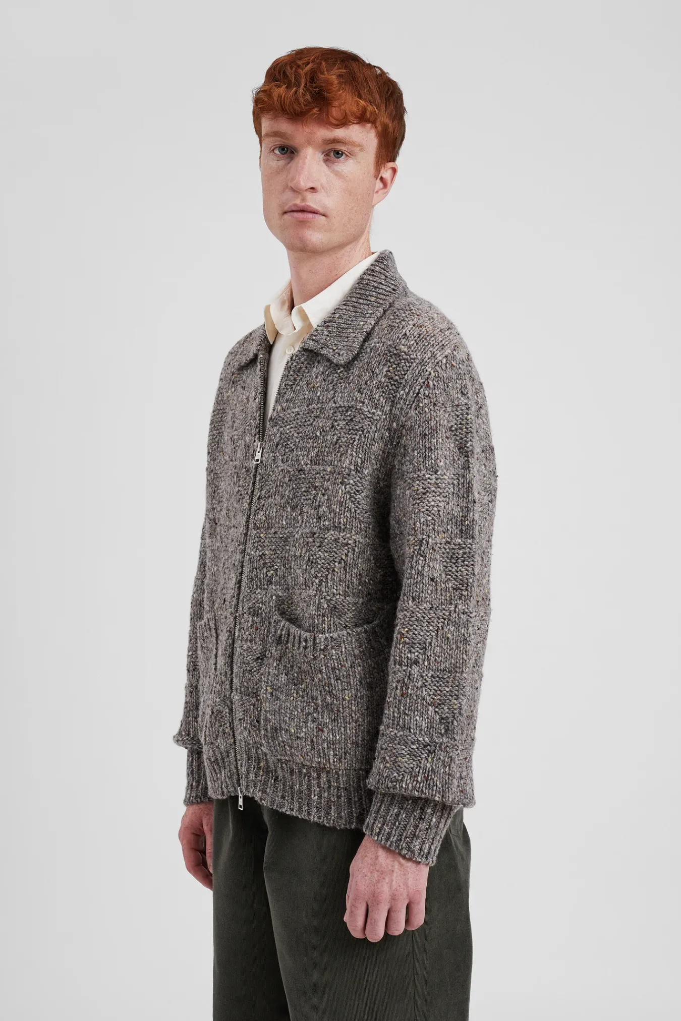 KNITWEAR^Norse Projects Erik Donegal Diamond Jacket Grey Melange
