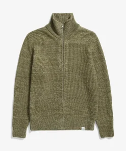 KNITWEAR^Norse Projects Hagen Wool Cotton Rib Full Zip Jacket Sitka Green