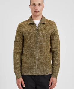 KNITWEAR^Norse Projects Hagen Wool Cotton Rib Full Zip Jacket Sitka Green