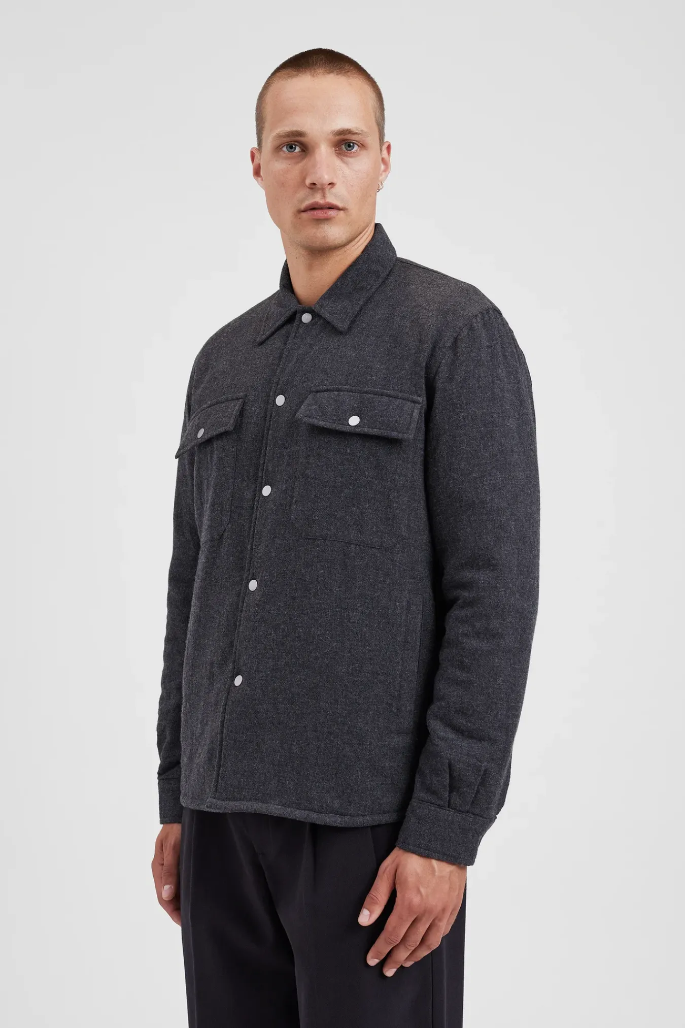 OVERSHIRTS^Norse Projects Hjalmer Insulated Wool Overshirt Charcoal Melange