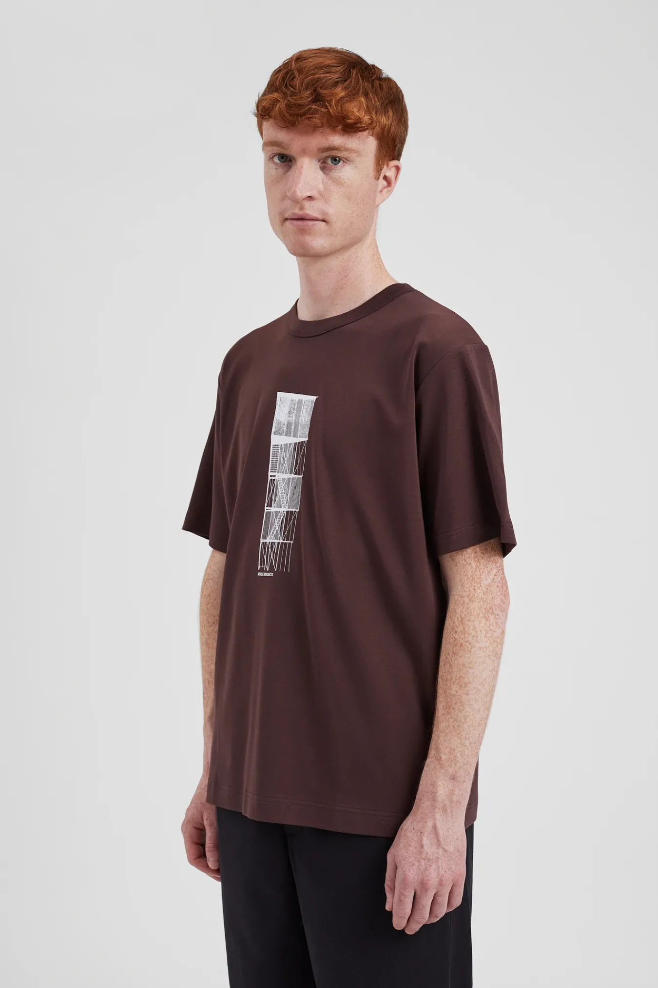 T-SHIRTS^Norse Projects Holger Organic Interlock Tower Print T-Shirt Wine Red