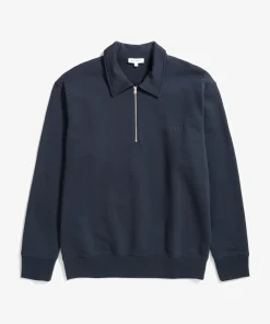 SWEATSHIRTS^Norse Projects Ketel Relaxed Organic NORSE Logo Half Zip Dark Navy