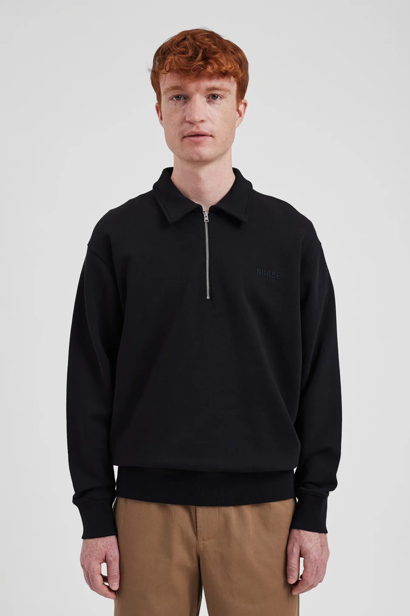 SWEATSHIRTS^Norse Projects Ketel Relaxed Organic NORSE Logo Half Zip Black