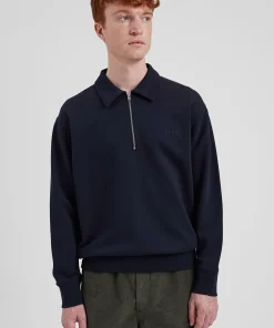 SWEATSHIRTS^Norse Projects Ketel Relaxed Organic NORSE Logo Half Zip Dark Navy