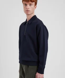 SWEATSHIRTS^Norse Projects Ketel Relaxed Organic NORSE Logo Half Zip Dark Navy