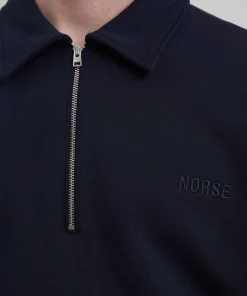 SWEATSHIRTS^Norse Projects Ketel Relaxed Organic NORSE Logo Half Zip Dark Navy