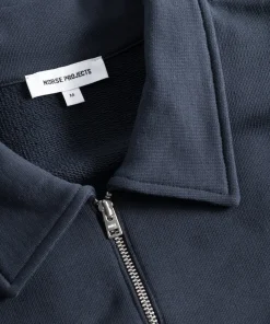 SWEATSHIRTS^Norse Projects Ketel Relaxed Organic NORSE Logo Half Zip Dark Navy