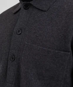 KNITWEAR^Norse Projects Kian Merino Cotton Milano Polo Dark Grey Melange