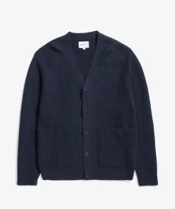 KNITWEAR^Norse Projects Loki Wool Cotton Rib Cardigan Dark Navy