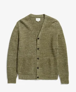 KNITWEAR^Norse Projects Loki Wool Cotton Rib Cardigan Sitka Green