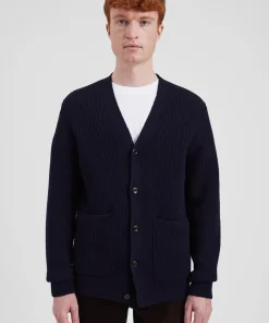 KNITWEAR^Norse Projects Loki Wool Cotton Rib Cardigan Dark Navy