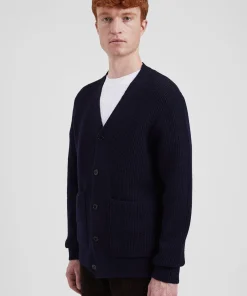 KNITWEAR^Norse Projects Loki Wool Cotton Rib Cardigan Dark Navy