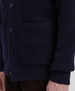KNITWEAR^Norse Projects Loki Wool Cotton Rib Cardigan Dark Navy