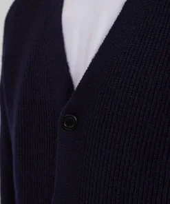 KNITWEAR^Norse Projects Loki Wool Cotton Rib Cardigan Dark Navy