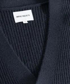 KNITWEAR^Norse Projects Loki Wool Cotton Rib Cardigan Dark Navy
