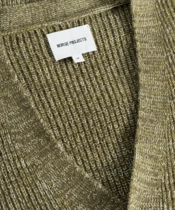 KNITWEAR^Norse Projects Loki Wool Cotton Rib Cardigan Sitka Green