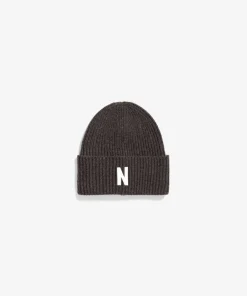 BEANIES^Norse Projects Merino Lambswool Rib N Logo Beanie Heathland Brown