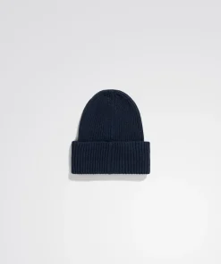 BEANIES^Norse Projects Merino Lambswool Rib N Logo Beanie Dark Navy