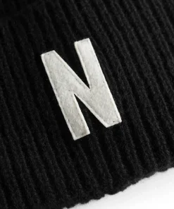 BEANIES^Norse Projects Merino Lambswool Rib N Logo Beanie Black