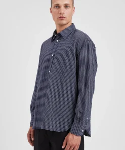 SHIRTING^Norse Projects Mo Check Oversized Shirt Dark Navy