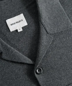 KNITWEAR^Norse Projects Nicolai Merino Cotton Milano Jacket Dark Grey Melange