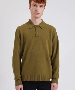 KNITWEAR^Norse Projects Norse Standard Merino Lambswool Polo Sitka Green