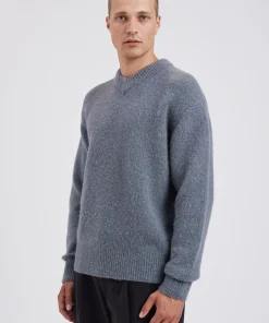 KNITWEAR^Norse Projects Rasmus Relaxed Brushed V-Neck Sweater Mouse Grey